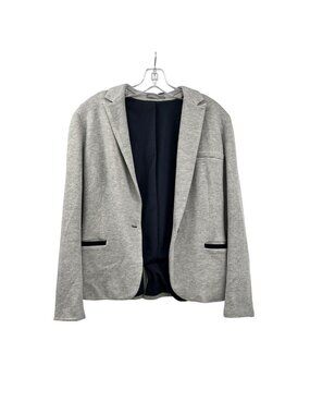 Olivia Moon Womens Blazer Single Button Gray/Navy Size Small Soft Knit